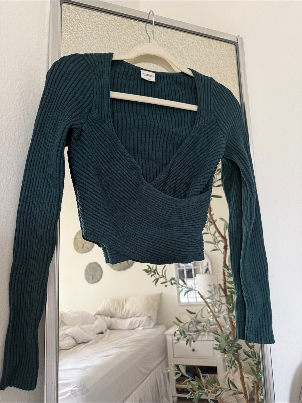 Abercrombie and Fitch Ribbed Wrap Knit Top - Teal Green